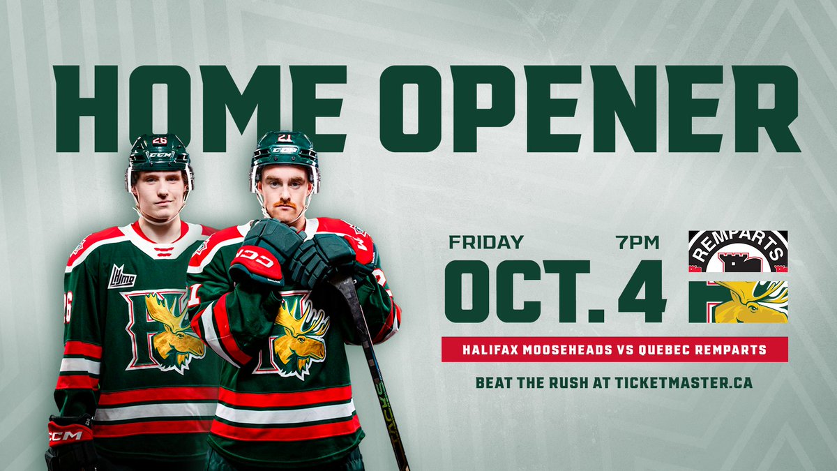 HFXMooseheads's tweet photo. Home Opening Weekend is coming soon 🔥

Friday, Oct. 4th 7pm vs @quebec_remparts 
Sunday, Oct. 6th 3pm vs @oceanicrimouski 

Tickets: 🎟️ https://t.co/ucdfJZIi7U | #GoMooseGo https://t.co/1yAQYOePhy