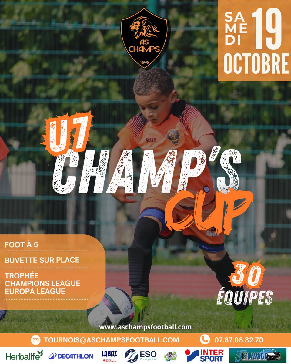 ASChampsFoot's tweet photo. 🌟 CHAMP'S CUP 🌟 

La Champ's Cup fait son grand retour sur le mois d'octobre pour votre plus grand plaisir ! 

Pour vous inscrire, envoyez-nous un mail à l'adresse suivante : tournois@aschampsfootball.com ou pour plus d'informations contactez-nous au 07.87.08.82.70 https://t.co/VTaCstBK8Y