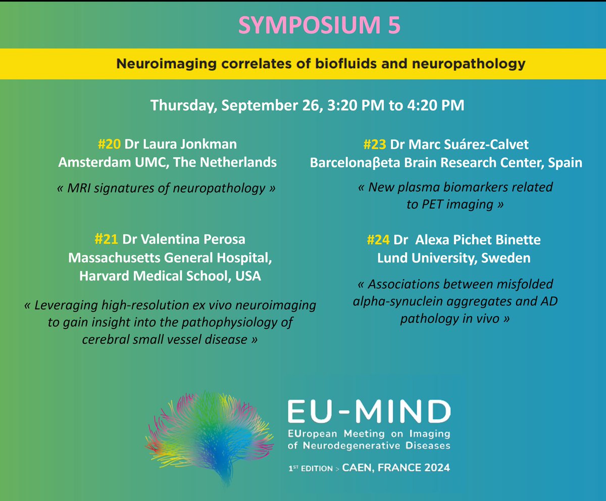 EU-MIND Congress (@eumind_congress) on Twitter photo 👉We are pleased to receive in person Drs Laura Jonkman, <a href="/ValentinaPerosa/">Valentina Perosa</a>, Marc Suarez-Calvet, Alexa Pichet Binette for their presentations on the 5th symposium session “#neuroimaging correlated of biofluids & neuropathology”!! #Brain #Science #imaging #EUMind 🧠✨️ 👉We are pleased to receive in person Drs Laura Jonkman, <a href="/ValentinaPerosa/">Valentina Perosa</a>, Marc Suarez-Calvet, Alexa Pichet Binette for their presentations on the 5th symposium session “#neuroimaging correlated of biofluids & neuropathology”!! #Brain #Science #imaging #EUMind 🧠✨️