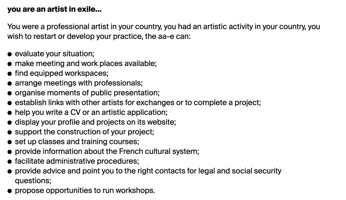 In light of what is happening in the Middle East, I'm once again offering to produce a recommendation letter to any artist I've worked with through my gallery or Artcrush. 

This can help constitute your candidacy to benefit from the asylum status in France. I can do it for other