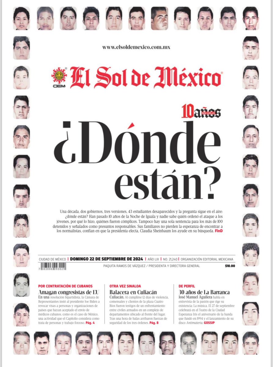 BrendaCrabtreeR's tweet photo. Ni perdón, ni olvido.  #FueElEstado #Ayotzinapa10años
#Desaparecidos #DesaparicionForzada #AyotzinapaVerdadyJusticia 
La historia que le duele tanto a 
México, icono y reflejo de tantas otras tristes historias de desaparecidos… https://t.co/KC91Bvv8kz
