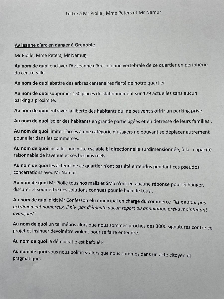 Av jeanne d’arc en danger grenoble (@avjeannedarc) on Twitter photo Lettre à <a href="/EricPiolle/">Éric Piolle</a> <a href="/isabellepeters/">isabelle</a> <a href="/GillesNamur/">Gilles Namur ⏚🐘🦋@</a>
Av Jeanne d’Arc en Danger à Grenoble
AU NOM DE QUOI ….
<a href="/placegrenet/">Place Gre'net</a> <a href="/ledauphine/">Le Dauphiné Libéré</a> <a href="/sebastienmitte1/">sebastien mittelberger</a> <a href="/F3Rhone_Alpes/">France 3 Rhône-Alpes</a> <a href="/teleGrenoble/">télégrenoble</a> <a href="/vigny6/">Jean-Benoît Vigny</a> <a href="/LesAffiches38/">Les Affiches de Grenoble et du Dauphiné</a> <a href="/f3Alpes/">France 3 Alpes</a> <a href="/Alpes1/">Alpes 1 Grenoble</a> @francebleuisere <a href="/VilledeGrenoble/">Ville de Grenoble</a> <a href="/GrenobleAlpes/">Grenoble Alpes Métropole</a> <a href="/Prefet38/">Préfète de l'Isère 🇨🇵🇪🇺</a> Lettre à <a href="/EricPiolle/">Éric Piolle</a> <a href="/isabellepeters/">isabelle</a> <a href="/GillesNamur/">Gilles Namur ⏚🐘🦋@</a>
Av Jeanne d’Arc en Danger à Grenoble
AU NOM DE QUOI ….
<a href="/placegrenet/">Place Gre'net</a> <a href="/ledauphine/">Le Dauphiné Libéré</a> <a href="/sebastienmitte1/">sebastien mittelberger</a> <a href="/F3Rhone_Alpes/">France 3 Rhône-Alpes</a> <a href="/teleGrenoble/">télégrenoble</a> <a href="/vigny6/">Jean-Benoît Vigny</a> <a href="/LesAffiches38/">Les Affiches de Grenoble et du Dauphiné</a> <a href="/f3Alpes/">France 3 Alpes</a> <a href="/Alpes1/">Alpes 1 Grenoble</a> @francebleuisere <a href="/VilledeGrenoble/">Ville de Grenoble</a> <a href="/GrenobleAlpes/">Grenoble Alpes Métropole</a> <a href="/Prefet38/">Préfète de l'Isère 🇨🇵🇪🇺</a>