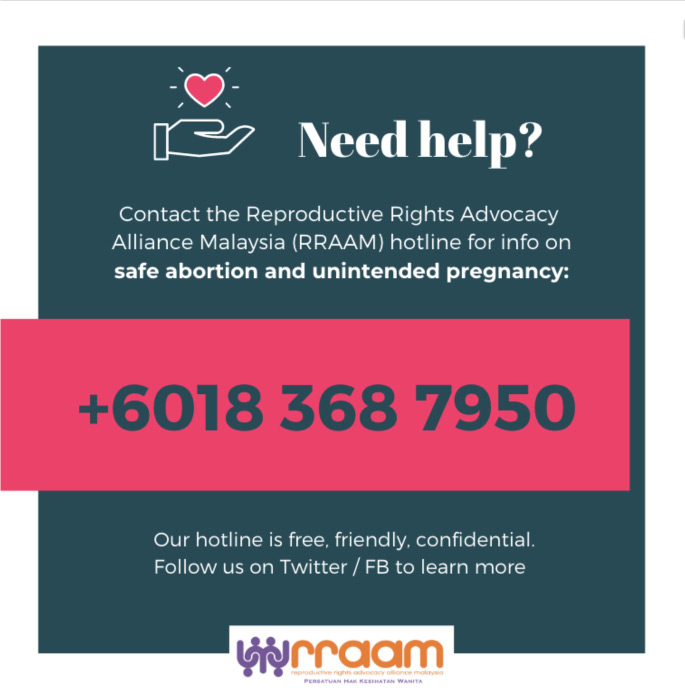 SRHRPh's tweet photo. Proud to say that in Malaysia we have our very own hotline operated by @RRAAMalaysia for people who wish to seek more information on safe abortion and contraception! 
https://t.co/U7YySfFgku
#AbortionSolidarity https://t.co/YT30zYSPQs