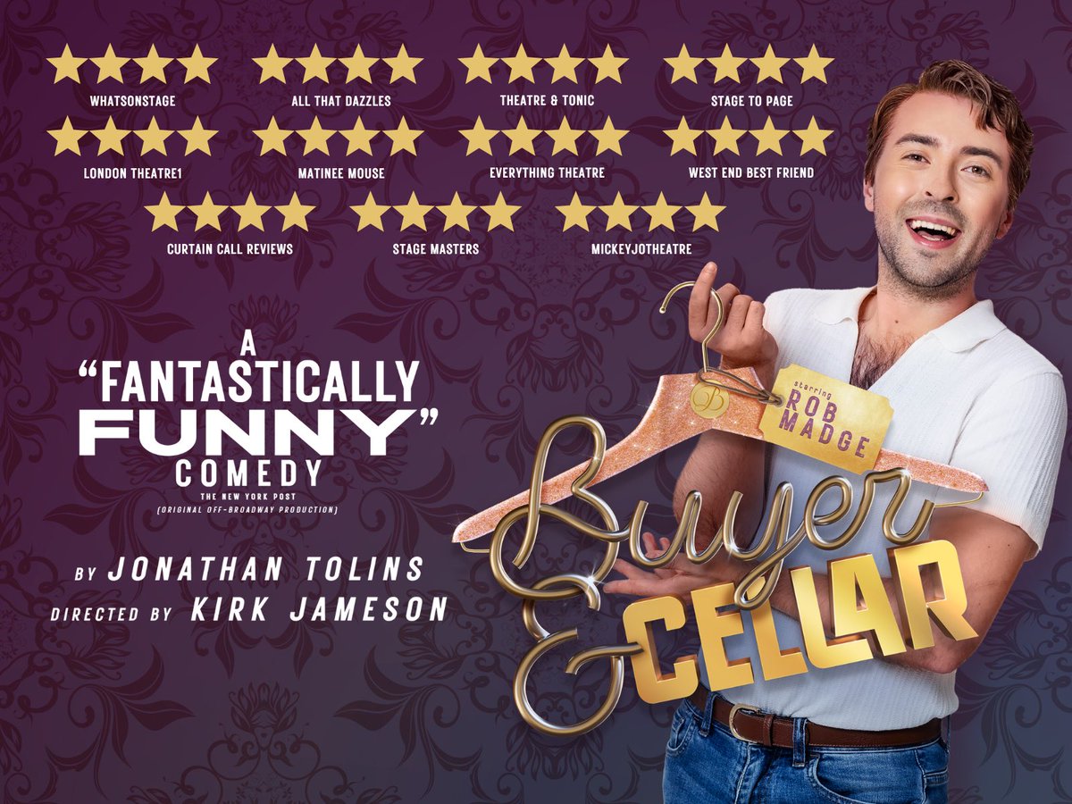 New Frame Productions (@newframeprods) on Twitter photo The REVIEWS are in for <a href="/BuyerCellarUK/">Buyer & Cellar</a>
⭐️⭐️⭐️⭐️ “Perfect comedic timing”
<a href="/WhatsOnStage/">WhatsOnStage</a>
⭐️⭐️⭐️⭐️ “Hilarious… Gloriously camp”
<a href="/ATDazzles/">All That Dazzles</a>
⭐️⭐️⭐️⭐️ “Utterly convincing”
<a href="/WESTENDBF/">West End Best Friend</a>
⭐️⭐️⭐️⭐️ “Rob Madge is excellent”
<a href="/LondonTheatre1/">@LondonTheatre1 🦄</a>
kingsheadtheatre.com/whats-on/buyer… The REVIEWS are in for <a href="/BuyerCellarUK/">Buyer & Cellar</a>
⭐️⭐️⭐️⭐️ “Perfect comedic timing”
<a href="/WhatsOnStage/">WhatsOnStage</a>
⭐️⭐️⭐️⭐️ “Hilarious… Gloriously camp”
<a href="/ATDazzles/">All That Dazzles</a>
⭐️⭐️⭐️⭐️ “Utterly convincing”
<a href="/WESTENDBF/">West End Best Friend</a>
⭐️⭐️⭐️⭐️ “Rob Madge is excellent”
<a href="/LondonTheatre1/">@LondonTheatre1 🦄</a>
kingsheadtheatre.com/whats-on/buyer…