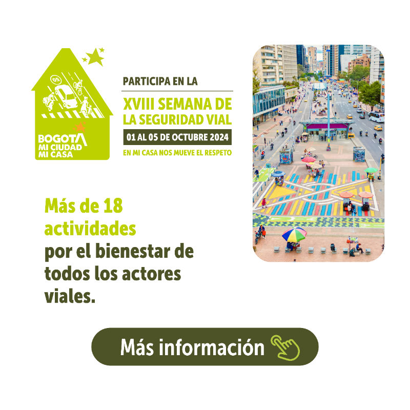 SectorMovilidad's tweet photo. ¡Prográmate con la Semana de la Seguridad Vial de Bogotá!

Del 1 al 5 de octubre participa en actividades gratuitas que buscan generar conciencia sobre la importancia de cumplir las normas de tránsito y tener comportamientos responsables que salven vidas en la vía.