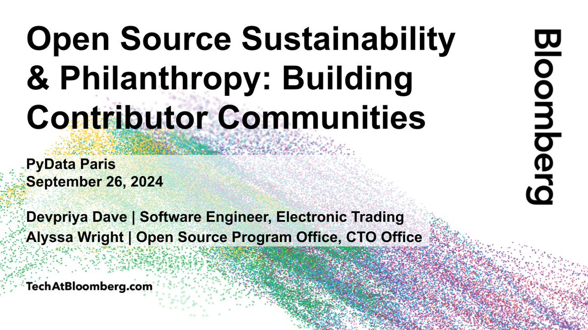 Tech At Bloomberg (@techatbloomberg) on Twitter photo At #PyDataParis 2024 today (13:50 CEST), Software Engineer Devpriya Dave and our OSPO's <a href="/alyssapwright/">Alyssa Wright</a> share a new community-driven model to sustain #opensource that aligns business value, volunteerism, philanthropic impact, & individual technical growth
bloom.bg/3TGMCCu At #PyDataParis 2024 today (13:50 CEST), Software Engineer Devpriya Dave and our OSPO's <a href="/alyssapwright/">Alyssa Wright</a> share a new community-driven model to sustain #opensource that aligns business value, volunteerism, philanthropic impact, & individual technical growth
bloom.bg/3TGMCCu