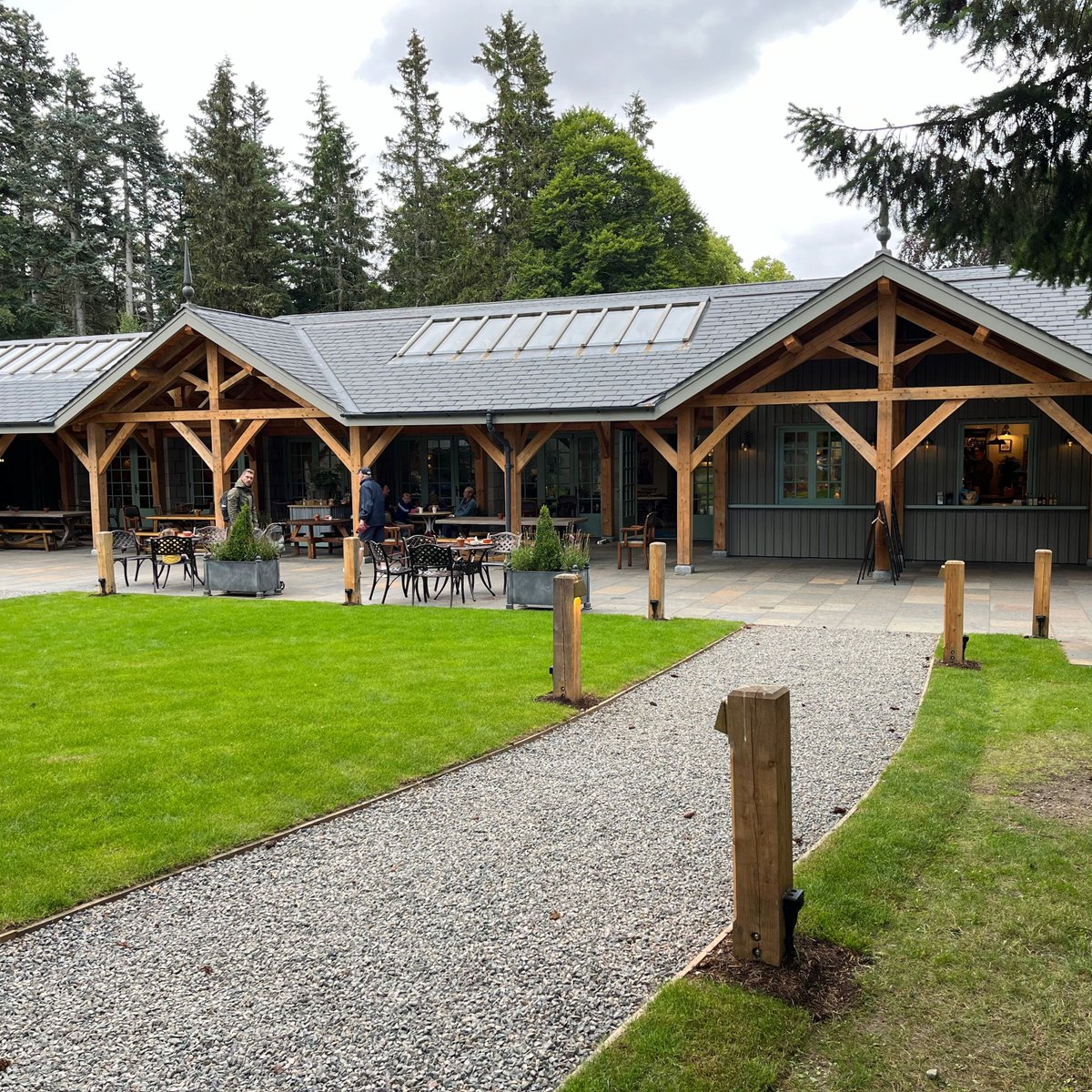 Our team were honoured to visit this special project last week in Royal Deeside, Aberdeenshire. The use of fresh sawn larch from the estate in a traditionally jointed timber frame works beautifully for this cafe extension, showcasing the amazing timber available in Scotland.