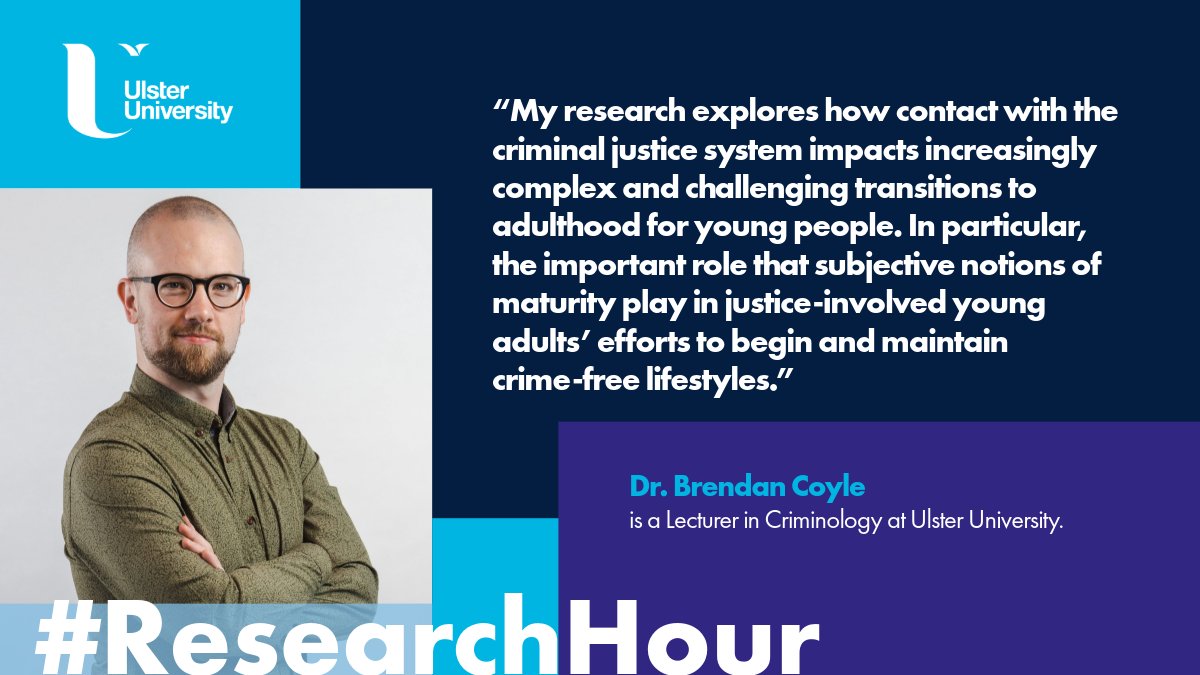 #ResearchHour 

With specialisms in young adult development, maturation and desistance, <a href="/BrendanCrim/">Brendan Coyle</a>'s research addresses the interface between individuals’ constructions of maturity, criminal justice policies and practices, and processes of desistance from crime. 

#WeAreUU