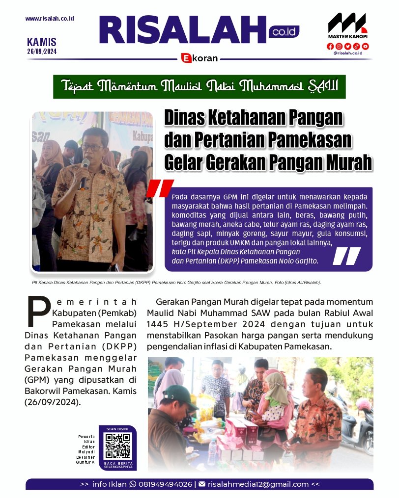 MediaRisalah's tweet photo. DKPP Pamekasan Gelar Gerakan Pangan Murah tepat di momentum Maulid Nabi Muhammad SAW https://t.co/Pj7OFV6mR7