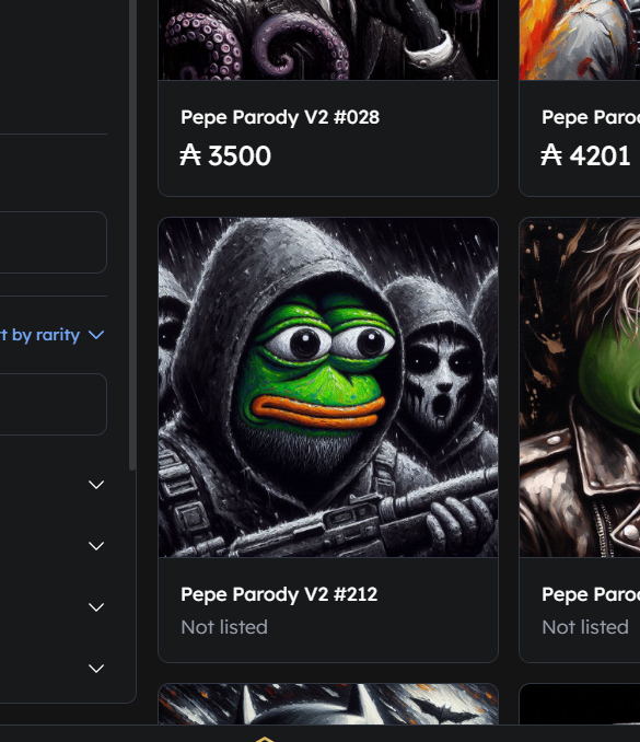 Most recent minted Pepe Parody! 🔫

The last days to score one❗️❗️❗️
Go and mint your #NFT 
''Last chance'' mint session still live frens! #cardano