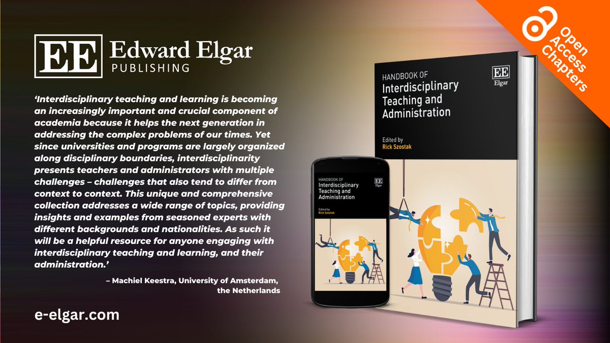 🔔 NEW with #OpenAccess chapters, the Handbook of Interdisciplinary Teaching and Administration by <a href="/rickszostak/">Rick Szostak</a> 

➡️ doi.org/10.4337/978103… 

More info e-elgar.com/shop/isbn/9781… 

Endorsed by <a href="/Machiel_Keestra/">Machiel Keestra</a> 
#InterdisciplinaryEducation #InterdisciplinaryAdministration