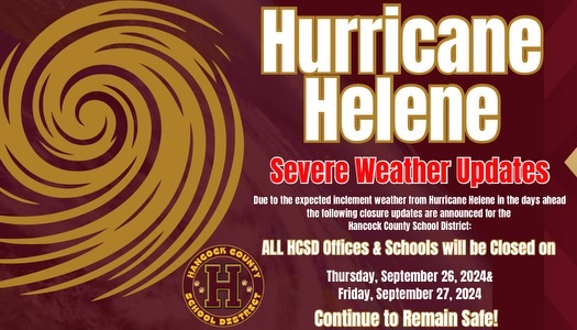 Due to the heavy rain throughout Hancock County overnight, we have decided to cancel school today. The safety of our students and staff is always our top priority, and we want everyone to stay safe during this weather.