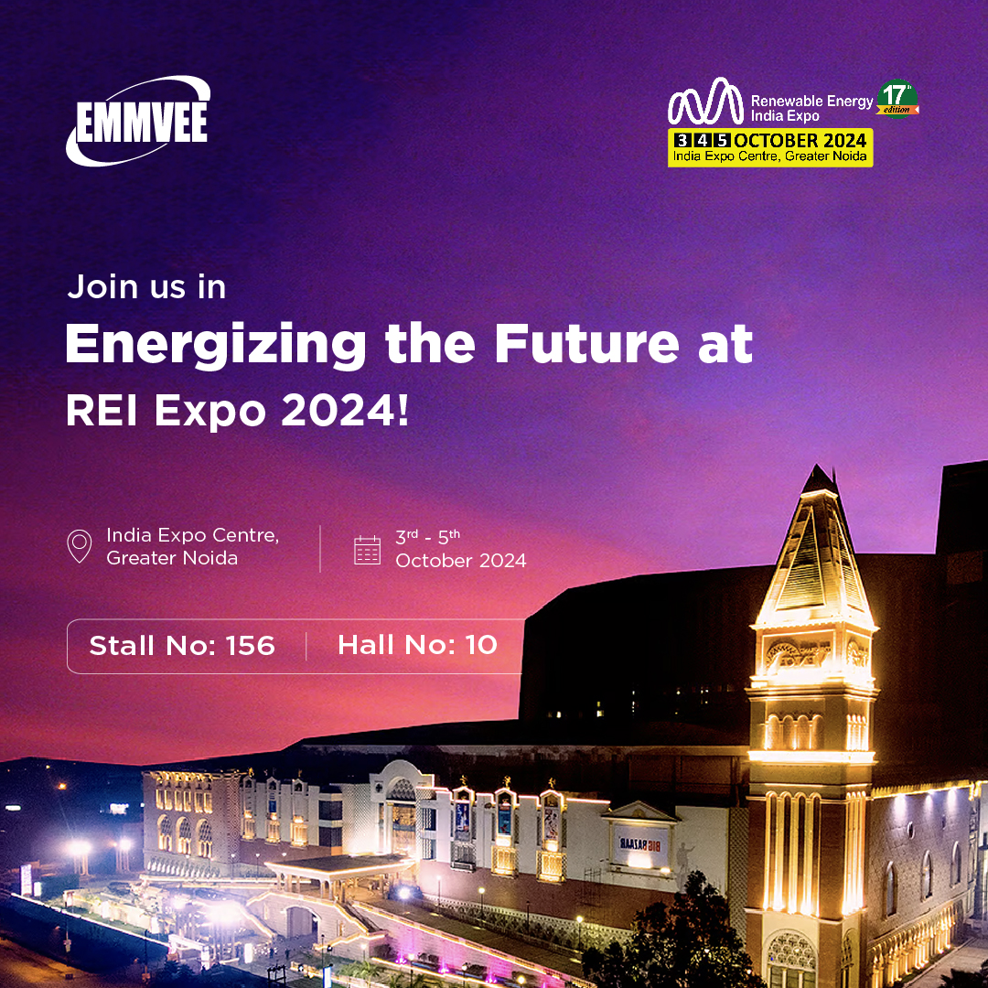 Discover our cutting-edge solar solutions and witness how we are Energising the Future with innovation and sustainability.

Visit EMMVEE at Stall No.156, Hall No.10,
at the India Expo Centre, Greater Noida
From October 3rd to 5th, 2024

#EMMVEE #REIExpo2024 #RenewableEnergy