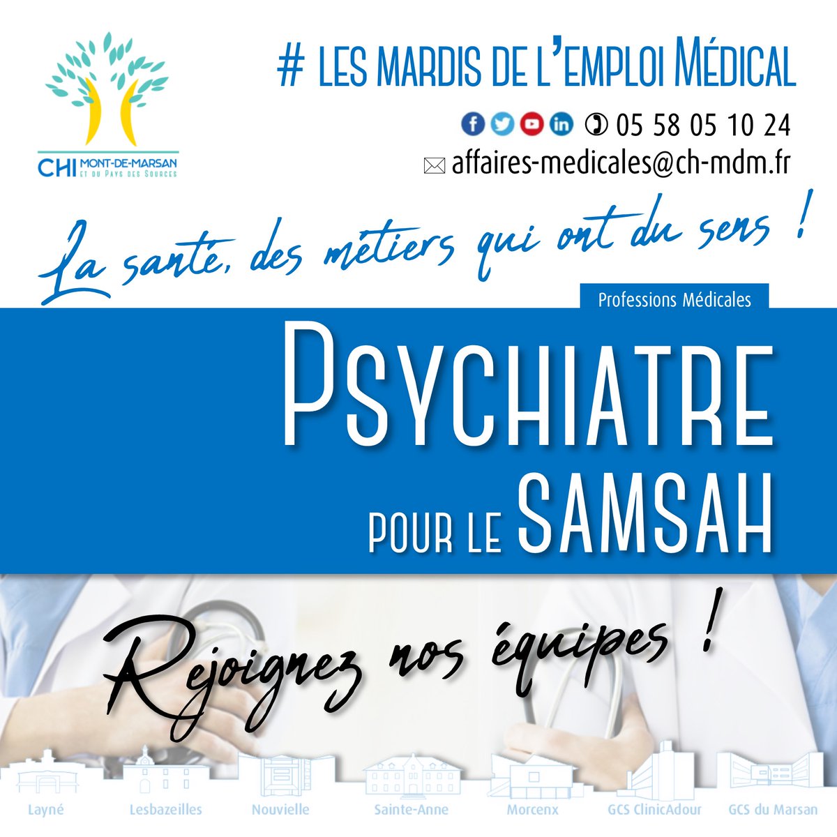 📣✅𝗣𝗮𝗿𝘁𝗮𝗴𝗲𝗼𝗻𝘀 𝗹𝗲𝘀 𝗼𝗳𝗳𝗿𝗲𝘀 𝗱'𝗲𝗺𝗽𝗹𝗼𝗶 𝗱𝘂 𝗖𝗛𝗜 ...
ℹ️𝗖𝗲𝘁𝘁𝗲 𝘀𝗲𝗺𝗮𝗶𝗻𝗲 𝗼𝗻 𝗿𝗲𝗰𝗵𝗲𝗿𝗰𝗵𝗲 𝘂𝗻(𝗲) #𝗽𝘀𝘆𝗰𝗵𝗶𝗮𝘁𝗿𝗲 𝗽𝗼𝘂𝗿 𝗹𝗲 𝗦𝗔𝗠𝗦𝗔𝗛
ch-mt-marsan.nous-recrutons.fr/poste/gbtid15t…