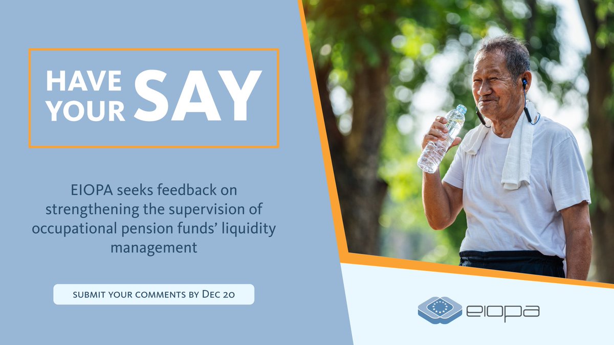 New #EIOPA consultation on the #liquidity risks of occupational #pension funds - #IORPs. We're proposing new ways to improve how these risks are supervised by:

🔸 stress testing cash flows 🔁
🔹 creating contingency plans 📑
🔸 building up buffers 💶

🔗europa.eu/!NCHMCX