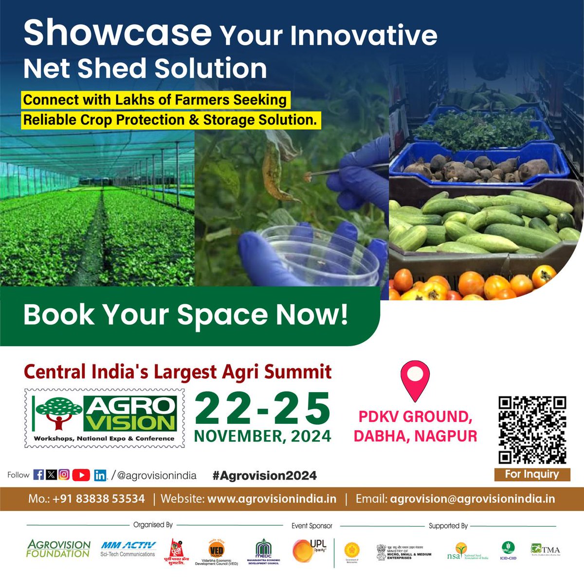 agrovisionindia's tweet image. Connect, Learn &amp;amp; Grow your business at Agrovision 2024: 22 - 25 Nov!

- Call: +91 8383853534
- Email: agrovision@agrovisionindia.in
- Website: agrovisionindia.in

#StallBooking #ExhibitWithUs #ShowcaseYourBrand #exhibition #Agrovision2024 #FarmingRevolution #IndustryLeaders