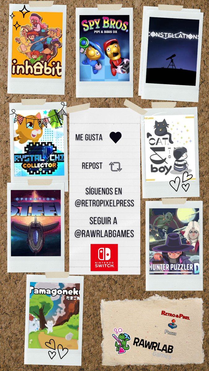 🎊 Alguno pensaría que la fiesta ha terminado, pero esto acaba de empezar, !Qué nuestro cumple es el domingo!

¡Hoy tenemos un #Sorteo #Giveaway de 8 juegos de Switch cortesía de <a href="/RAWRLABGames/">RAWRLAB Games 🔜 GodotFest</a> (1 ganador)! ❤️

Condiciones:
❤️Me gusta 
🔁Repost
✖️Seguirnos
✖️Seguir a <a href="/RAWRLABGames/">RAWRLAB Games 🔜 GodotFest</a>