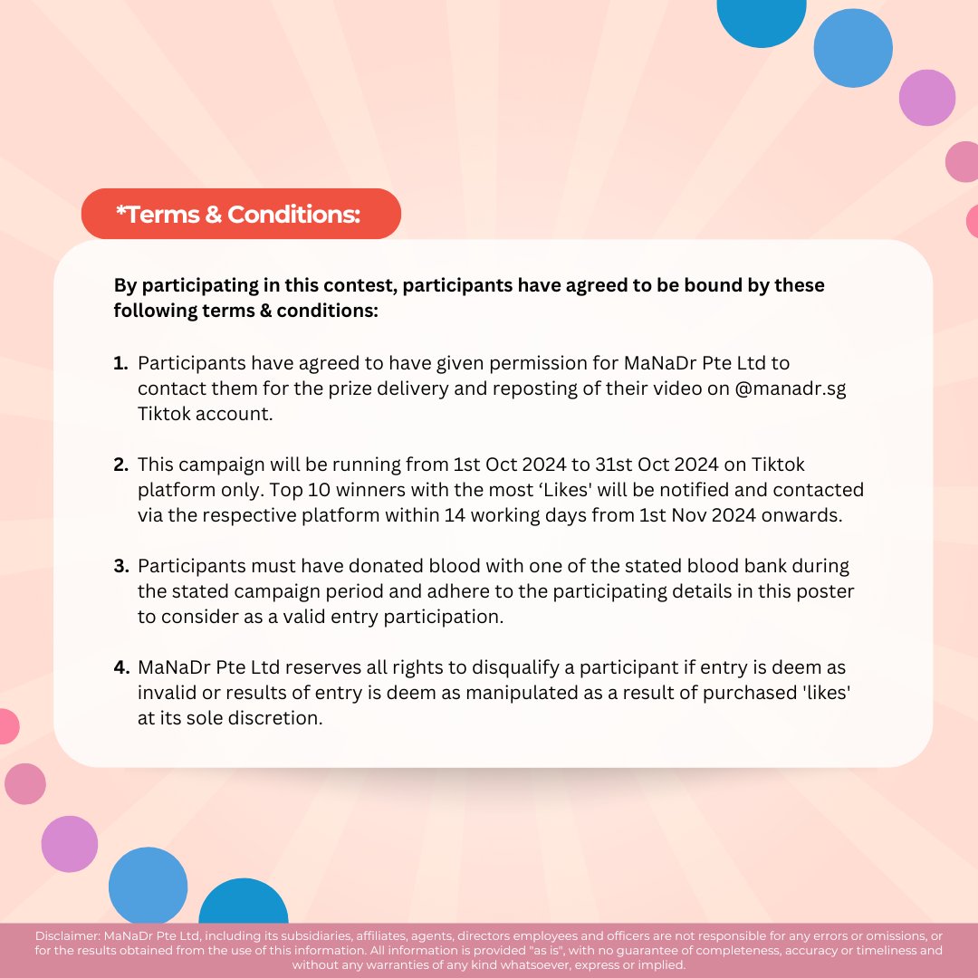 Join us from 1st to 31st October for our blood donation campaign at any of the stated blood bank &amp; Stand a chance to win a MaNaCat Plushie delivered to your home.

For details, read more here: facebook.com/MaNaDr.SG/post…
