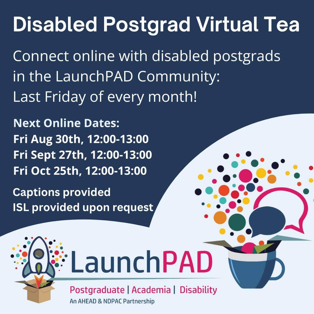 National Disabled Postgraduate Advisory Committee (@ndpac_) on Twitter photo Join us for our next #LaunchPad Postgrad Virtual Tea tomorrow at 12pm. <a href="/RathVivian/">Dr Vivian Rath</a> will be facilitating & will focus on 'Tips & Tricks for the Semester'☕️🍰
<a href="/aheadireland/">AHEAD Ireland</a> <a href="/HEAaccess/">HEA Access</a>
Register here us02web.zoom.us/meeting/regist… Join us for our next #LaunchPad Postgrad Virtual Tea tomorrow at 12pm. <a href="/RathVivian/">Dr Vivian Rath</a> will be facilitating & will focus on 'Tips & Tricks for the Semester'☕️🍰
<a href="/aheadireland/">AHEAD Ireland</a> <a href="/HEAaccess/">HEA Access</a>
Register here us02web.zoom.us/meeting/regist…