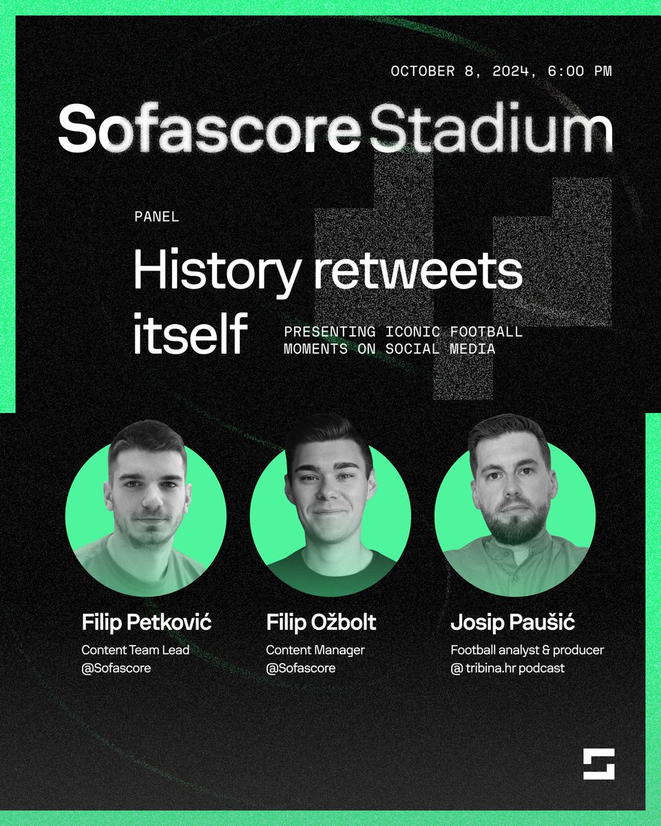 🚨 MEETUP ALERT 🚨

Ako želite provesti nekoliko sati u razgovoru o nogometnoj povijesti i društvenim mrežama, navratite 8.10. u 18h u Sofascore Bar na razgovor i druženje u društvu mog kolege <a href="/FilipOzbolt7/">Filip Ožbolt</a> i svima dobro poznatog <a href="/PausicJ/">Josip Paušić</a> ⚽️

Link za prijavu u komentaru 👇