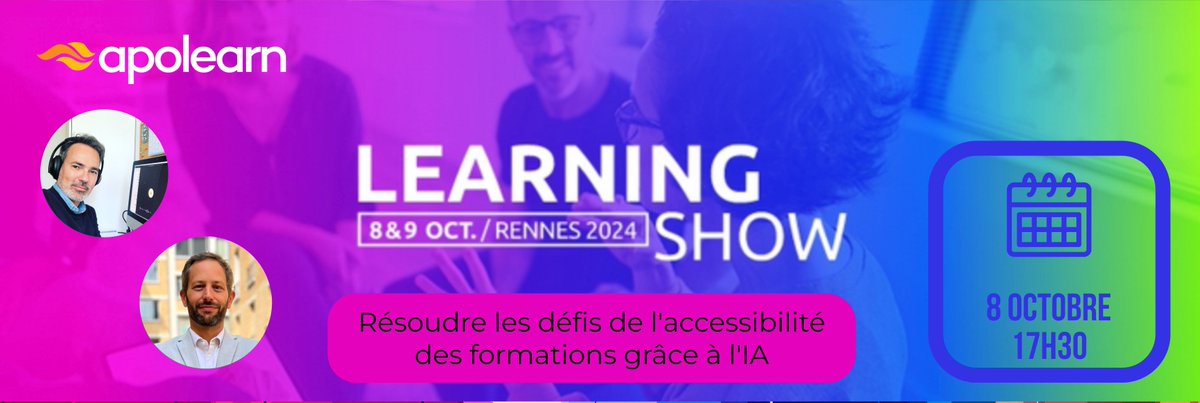 apolearn's tweet image. Learning Show - 8-9 oct. à Rennes 📍
Découvrez comment l'IA favorise l'accessibilité !
Atelier pratique sur l'IA et l'accessibilité le 8 oct. à 17h30
Rejoignez @BriceGaillard & @PierrickBriand
#IA #Accessibilité #innovation