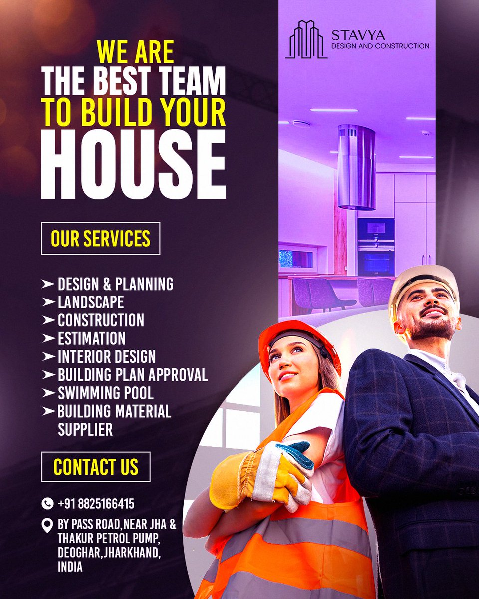 StavyaDesign's tweet image. Ready to build your dream home? Trust the experts! At Stavya Design and Construction, we offer:

- Customized designs
- Quality construction
- Timely delivery

Schedule a Consultation With Us Today!

Contact with us: +91 8825166415
Email: stavyadesignconstruction.com

#construction