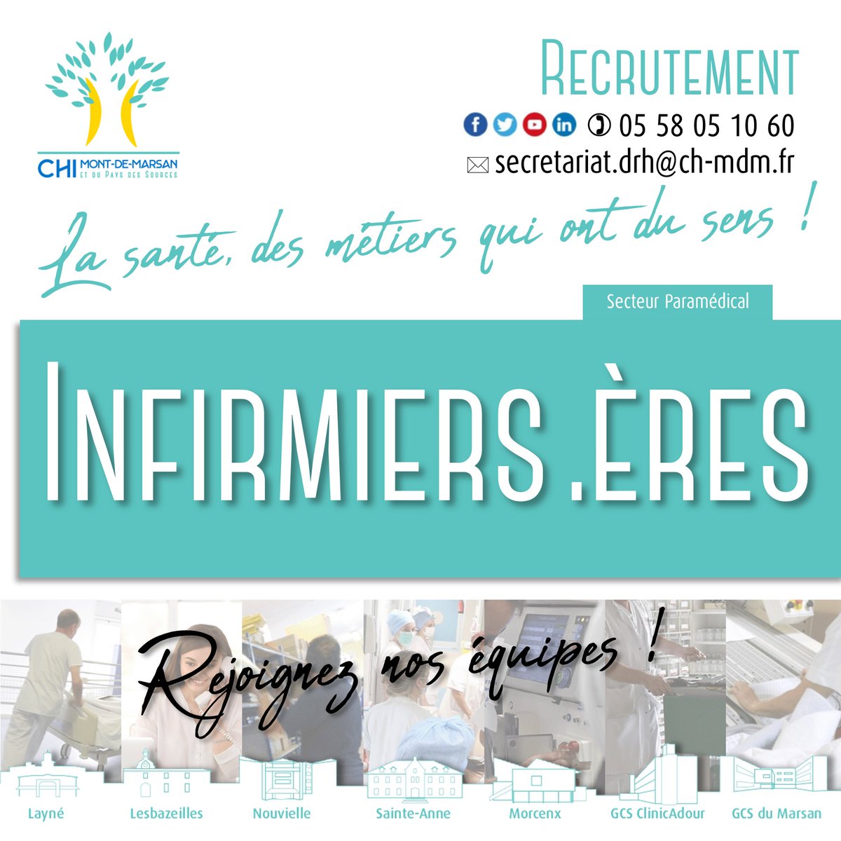 📣✅𝗣𝗮𝗿𝘁𝗮𝗴𝗲𝗼𝗻𝘀 𝗹𝗲𝘀 𝗼𝗳𝗳𝗿𝗲𝘀 𝗱'𝗲𝗺𝗽𝗹𝗼𝗶 𝗱𝘂 𝗖𝗛𝗜 ...
ℹ️𝗖𝗲𝘁𝘁𝗲 𝘀𝗲𝗺𝗮𝗶𝗻𝗲 𝗼𝗻 𝗿𝗲𝗰𝗵𝗲𝗿𝗰𝗵𝗲 𝘂𝗻(𝗲) #infiermiers.ères
ch-mt-marsan.nous-recrutons.fr/poste/net3vtcz…