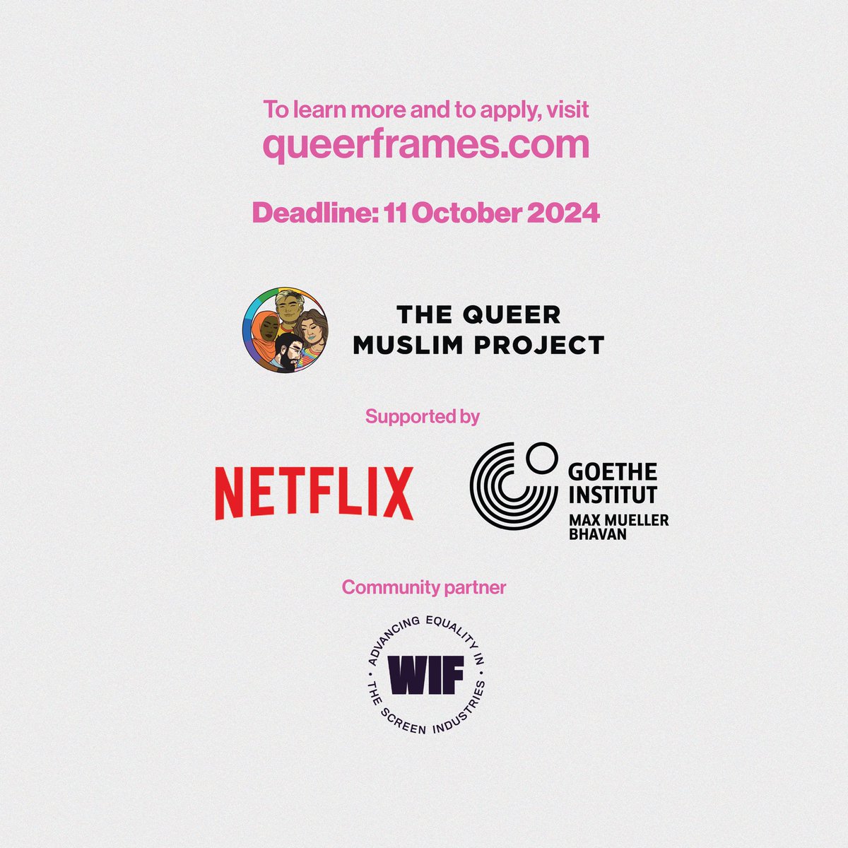 The Queer Muslim Project (@tqmp_india) on Twitter photo Thrilled to announce our exciting lineup of guest speakers for the second season of the QueerFrames Screenwriting Lab! 🥁🤩
➡️ Apply at queerframes.com
🚨 Deadline: 11 October 2024
<a href="/GI_MMB_NewDelhi/">Goethe-Institut / Max Mueller Bhavan New Delhi</a> <a href="/NetflixIndia/">Netflix India</a>
#screenwriting #lgbtq #opportunities Thrilled to announce our exciting lineup of guest speakers for the second season of the QueerFrames Screenwriting Lab! 🥁🤩
➡️ Apply at queerframes.com
🚨 Deadline: 11 October 2024
<a href="/GI_MMB_NewDelhi/">Goethe-Institut / Max Mueller Bhavan New Delhi</a> <a href="/NetflixIndia/">Netflix India</a>
#screenwriting #lgbtq #opportunities