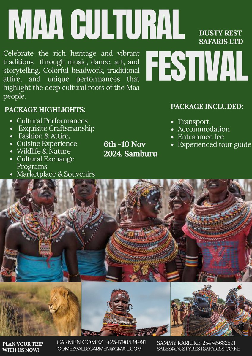 RestDusty's tweet photo. Celebrate the rich heritage, vibrant traditions through music, dance, art, and storytelling. Beadwork, traditional attire, unique performances that highlight the deep cultural roots. 

info@dustyrestsafariss.co.ke
https://t.co/sqEZQEPvHH

#culture #exploreculture #traditions https://t.co/mFtdC7qL9x