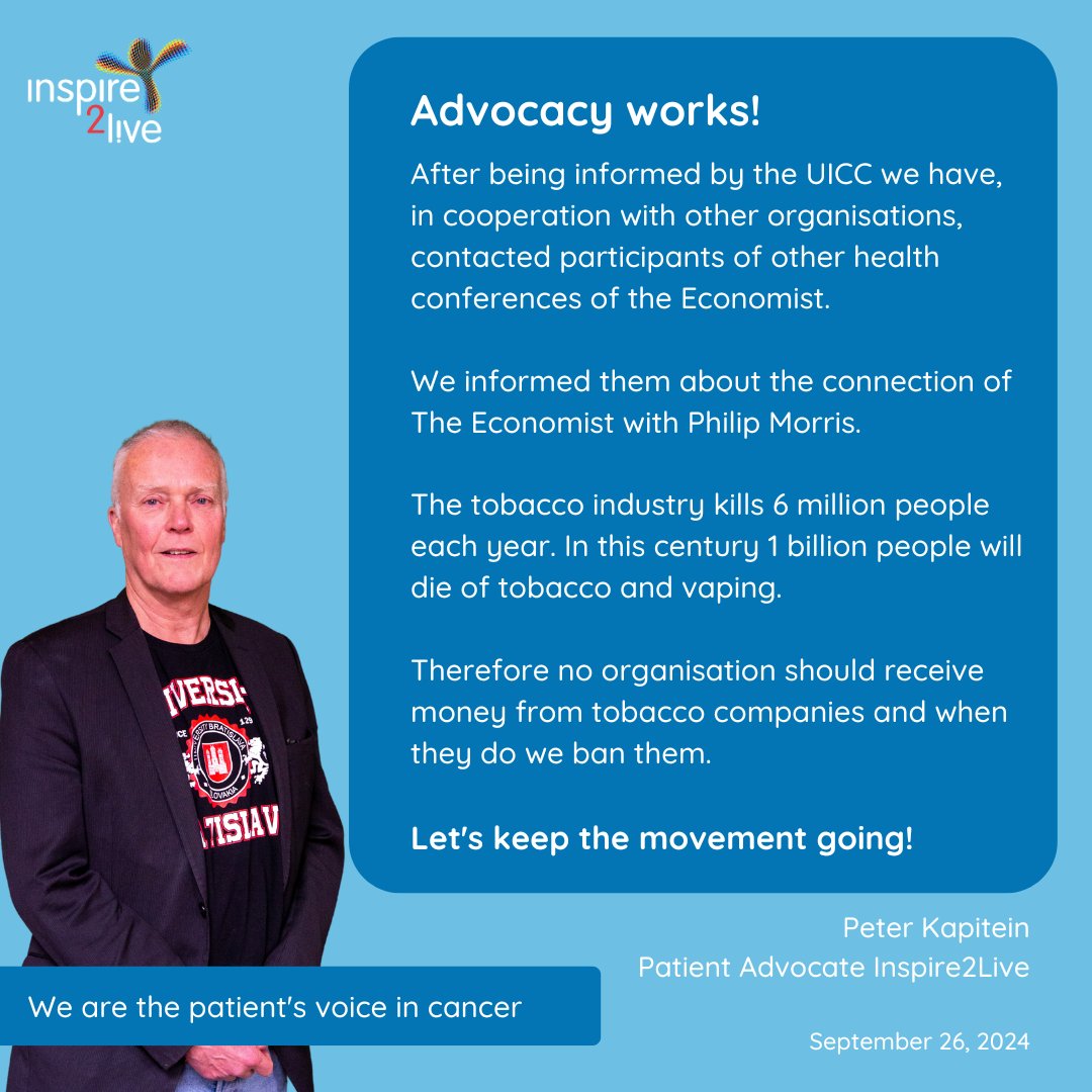 Advocacy works!

Let's keep the movement going!

Also read The Guardian's exclusive about ‘Pressure mounts on publisher of Economist over ties to tobacco‘ on the Guardian: theguardian.com/media/2024/sep…

#inspire2live #patientsfirst