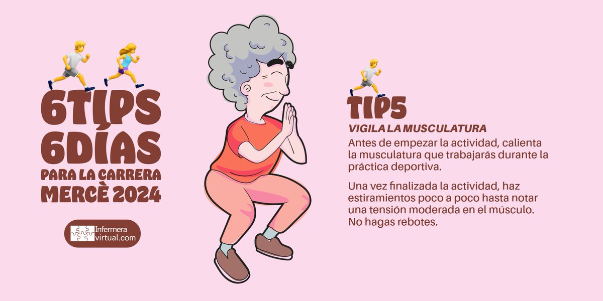 infermeria's tweet photo. ¡Día 5️⃣ para la carrera de la #Mercè 2024!
📢¡Vigila la musculatura antes y después de la #carrera! 🤸♀️💪🙆♀️
#cursadelamerce #BGR24 #esportBCN https://t.co/wavG0nyzJ6