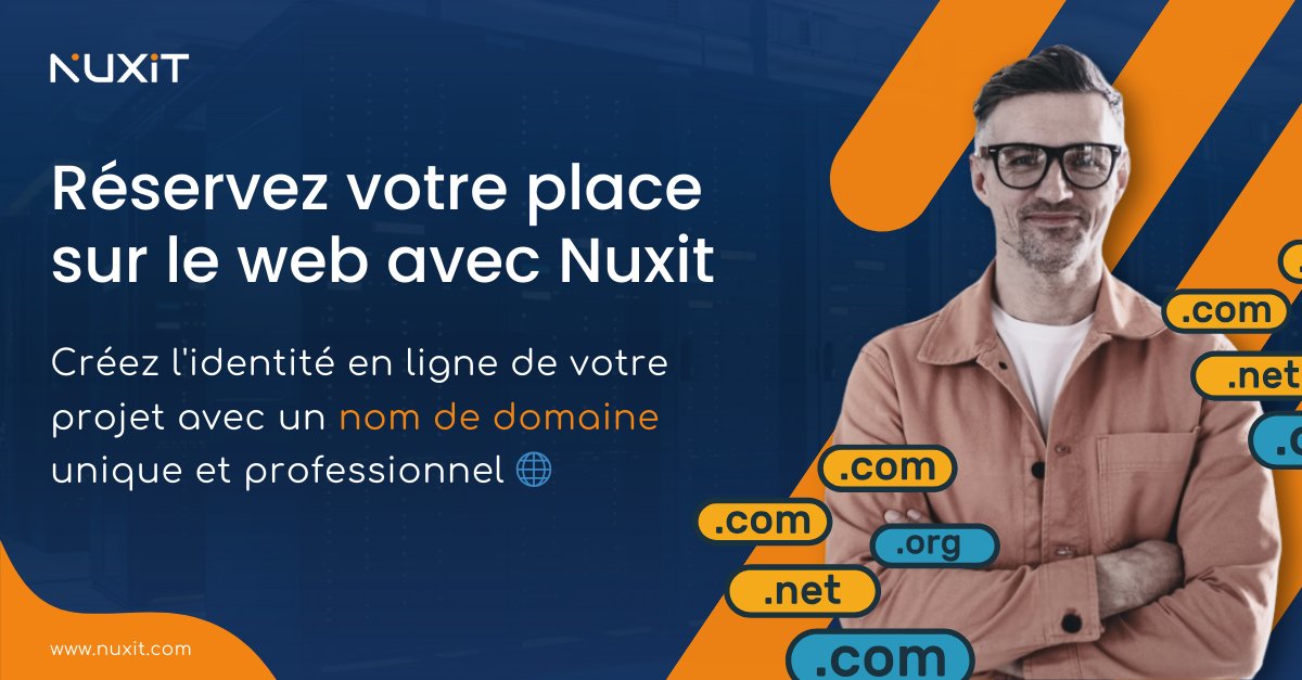 Un nom de domaine personnalisé, c'est bien plus qu'une simple adresse web. 🌐 C'est votre image de marque et un moyen efficace de vous démarquer. 🔒✨

Réservez le vôtre dès aujourd'hui avec Nuxit ! 📈🚀
👉 nuxit.com/creation-et-tr…

#Nuxit #NomDeDomaine  #HébergementWeb #France