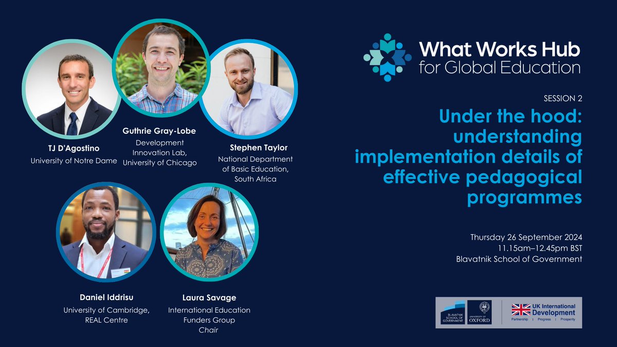 Implementation matters – what are the key mechanisms driving it forward?

Learn more in our #WWHGlobalEd24 session, ‘Under the hood: understanding implementation details of effective pedagogical programmes’.

🕘 11.15am (BST)
💻 Join online
youtube.com/watch?v=FegsH3…