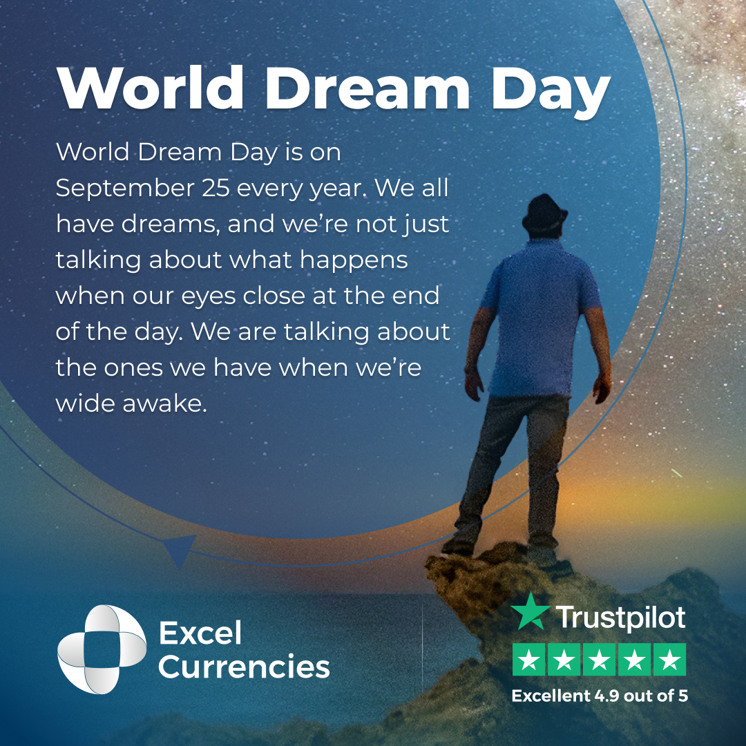 Dream big, achieve bigger! 🌟 Celebrate #WorldDreamDay by setting your sights high and working toward your goals. What’s your dream?

#DreamBig #Inspiration #GoalSetting #ExcelCurrencies #Motivation