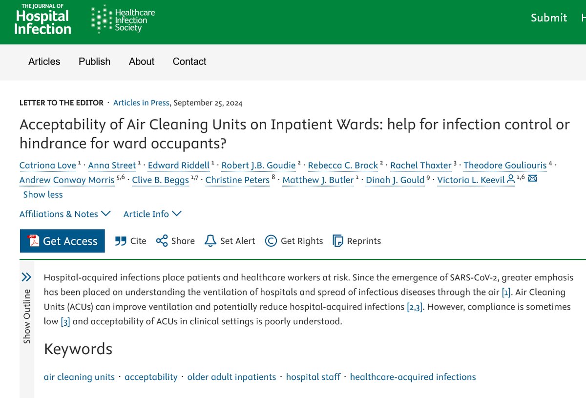 For all those interesting in air cleaning in hospitals, my colleagues at Addenbrooke's have just published this paper in JHI  journalofhospitalinfection.com/article/S0195-… #COVIDー19 #Covid_19 #SARSCoV2 #CovidIsAirborne