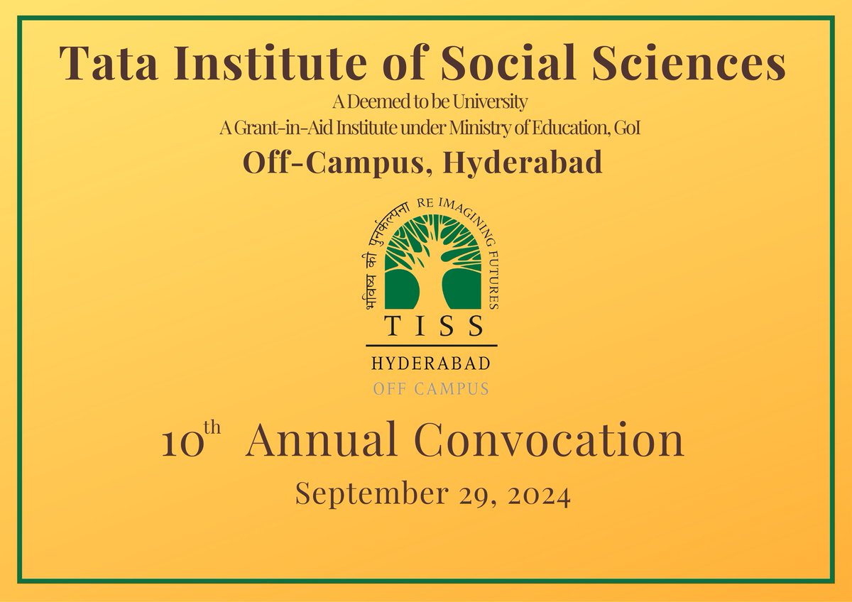 Join us for the 10th Annual Convocation at TISS Off-Campus, Hyderabad on September 29, 2024. A milestone celebration of academic excellence! #TISSConvocation2024
<a href="/TISSpeak/">TISS - Tata Institute of Social Sciences</a>
<a href="/aseem_prakash/">Aseem Prakash</a>