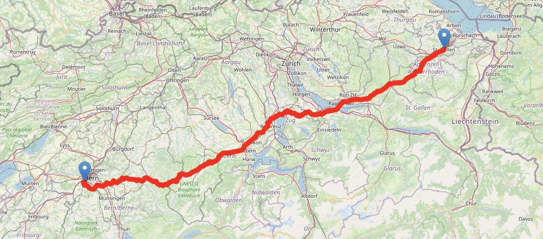 nickschnee's tweet photo. This is the first automatically generated hike made with my new hiking app for Switzerland. It uses only official hiking trails to guide me to my friend @Witzelfitz in St. Gallen. https://t.co/PDM65a5IQO