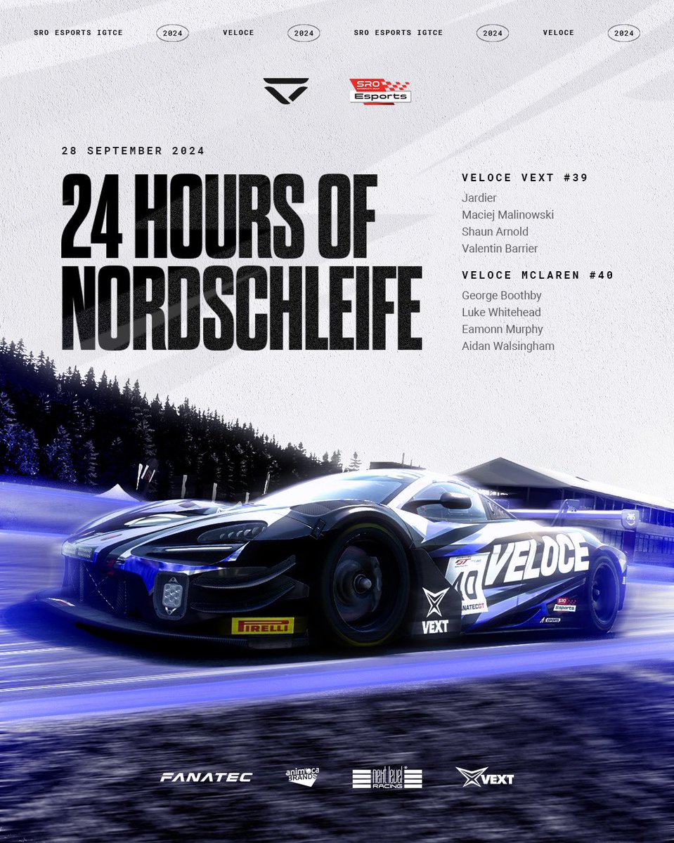 It’s showtime for the final round of the SRO Esports championship 🏆
It’s a 24 Hours challenge for our 2️⃣ #veloceelites team
Who can’t wait till lights out 🚥
<a href="/fanatec/">Fanatec</a> <a href="/animocabrands/">Animoca Brands</a> <a href="/nextlvlracing/">Next Level Racing</a> <a href="/vextoken/">VEXT</a>