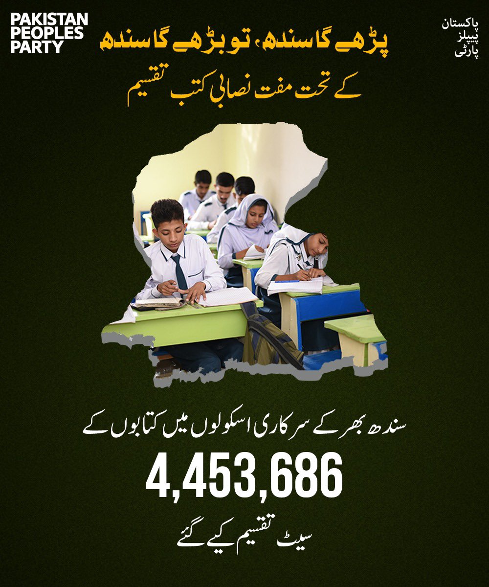 Bahawalbaloch4's tweet photo. حکومت سندھ کی جانب سے “پڑھے کا سندھ، تو بڑھے گا سندھ” کے تحت سندھ بھر کے سرکاری اسکولوں کے بچوں میں مفت کتابوں کے 4,453,686 سیٹ تقسیم کیے گئے تاکہ صوبے بھر میں تعلیم کو فروغ دیا جاسکے۔
@BBhuttoZardari @AseefaBZ https://t.co/trLVUWlSIN