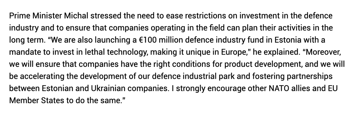Here is how seriously 🇪🇪 is taking Defence Tech - 🇪🇪 government is launching €100 million defenc