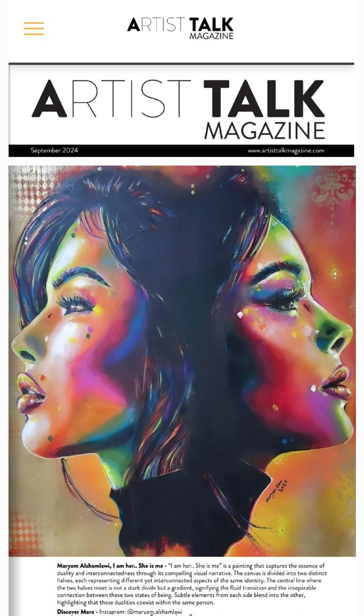 memaessa's tweet photo. ๐ธ ููุญุชู ุถู
ู ุงูุฅุตุฏุงุฑ ุงูุญุงูู ูู
ุฌูุฉ Artist Talk Magazine ุงูุจุฑูุทุงููุฉ ูุดูุฑ ุณุจุชู
ุจุฑ 2024.
#ArtistTalkMagazine #Maryam_Alshamlawi https://t.co/Urkz1zxaqn