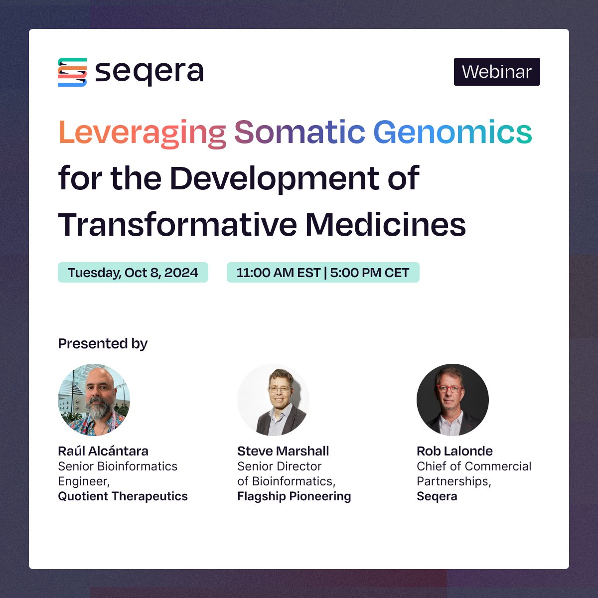 SeqeraLabs's tweet image. 🧬Join us for our upcoming webinar with @QuotientTx and @FlagshipPioneer where we will discuss the transformative role of somatic genomics data for the identification of drug targets and the importance of Open Science!

👉 Register now: hubs.la/Q02RbFd00

#TargetDiscovery