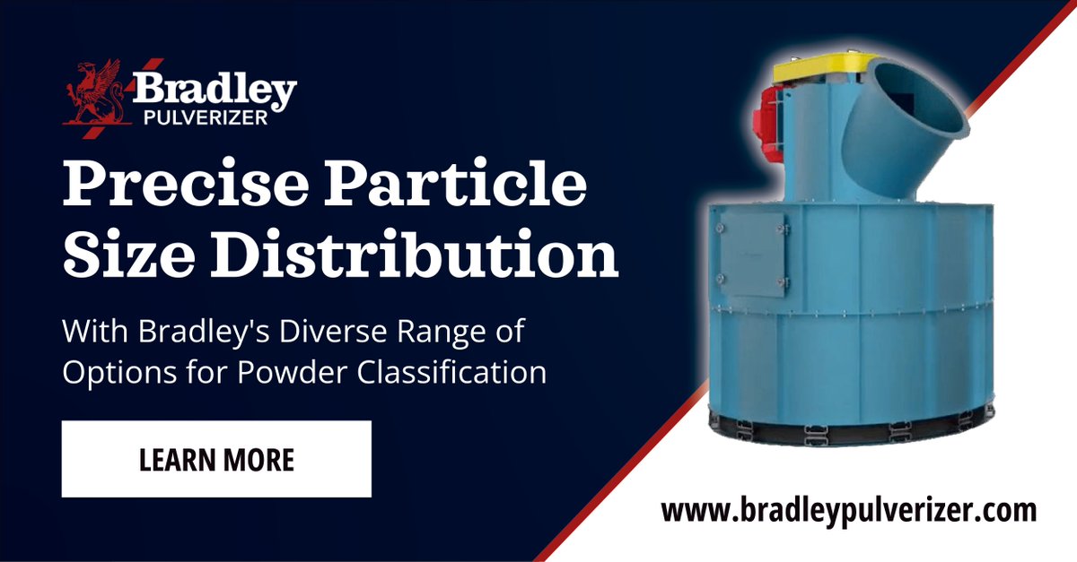 Discover a wide range of powder classification options from Bradley Pulverizer. From Screen Classifying on a Bradley Screen Mill to Air Swept Dynamic Classifiers, tailor your particle size distribution needs with Bradley's Static Separators. Learn more at: buff.ly/3Wbv8Pl