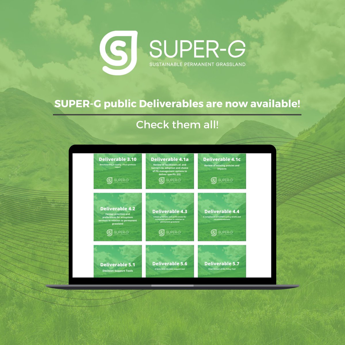 🌍 SUPER-G Resources Available! The public deliverables are here! Get the latest strategies for sustainable grassland management, designed to improve ecosystem services while ensuring agricultural productivity.

Check them all at: super-g.eu/deliverables/