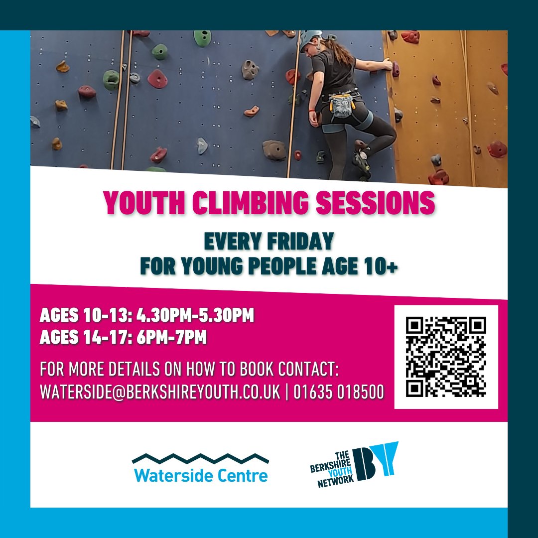 Berkshire Youth (@berksyouth) on Twitter photo Climbing sessions available to book now at the <a href="/Waterside_BY/">Waterside Centre Newbury</a> on Fridays 4.30-6pm for ages 10-13, and Fridays 6-7pm for ages 14-17. Come and give it a try!
Book a session here: ow.ly/z9NZ50Tp3mp
#BerkshireYouth #WatersideNewbury #ClimbingSessions #ActiveTeens Climbing sessions available to book now at the <a href="/Waterside_BY/">Waterside Centre Newbury</a> on Fridays 4.30-6pm for ages 10-13, and Fridays 6-7pm for ages 14-17. Come and give it a try!
Book a session here: ow.ly/z9NZ50Tp3mp
#BerkshireYouth #WatersideNewbury #ClimbingSessions #ActiveTeens