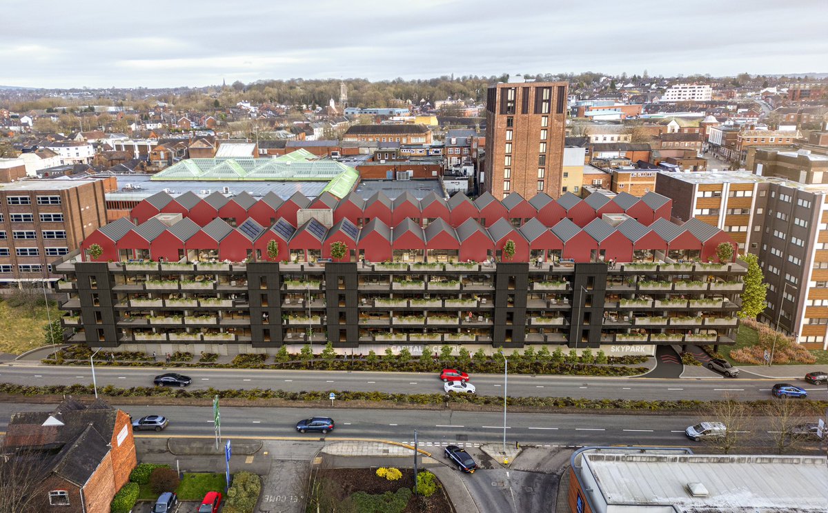 We've submitted our plans for Midway car park in Newcastle-under-Lyme!⁠
⁠
They said we were bananas to create homes out of a car park, but this 1960s structure is going to become 114 stunning homes, lush greenery, a three-floor atrium and social hub with mini-cini, gym &amp; lounge