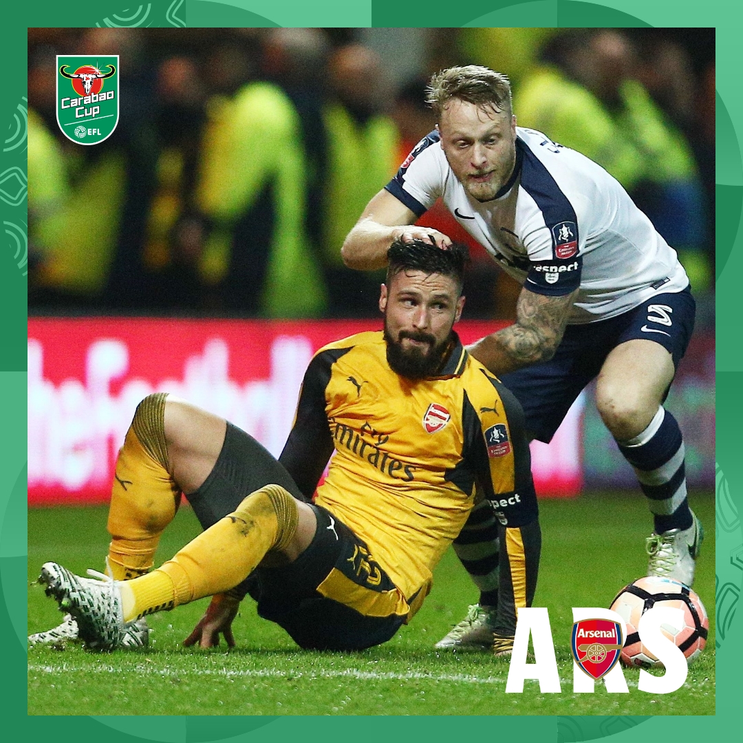 Carabao_Cup's tweet photo. 📅 Last time out:  @pnefc vs @Arsenal 

A late Olivier Giroud winner helped Arsene Wenger's Gunners to a hard fought victory over the hosts in the 2016/17 edition of the @EmiratesFACup 🏆

The two face off again in Round Four of the #CarabaoCup ⚽️

#EFL https://t.co/OUeKh1TV0I