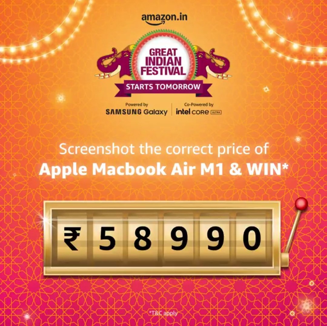 sailokesh9999's tweet photo. @amazonIN Here's my Perfect Guess Prize Screenshot
₹58990/-
#AmazonGreatIndianFestival #TaiyaariKaTyohaar @amazonIN
Tag 3 Friends
@Sivaprasad34302
@NAGARAJUBANAVA9
@SureshIslavathu https://t.co/RSmDGfZitb