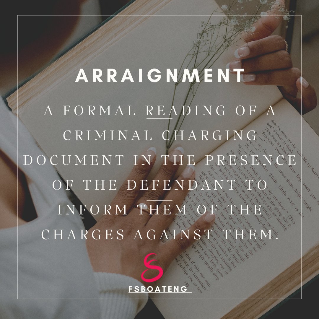fsboateng's tweet photo. Legal Insight Thursday… Know your legal terms: What is an ARRAIGNMENT?
——————————————-
 #legaltermthursday #legaleducation #legalknowledge #legaltermthursday #court101 #learnlaw
.
.
#legal #law #thursdayvibes #LegalInsights #arraignment #LegalExcellence https://t.co/b17wgwdJi6