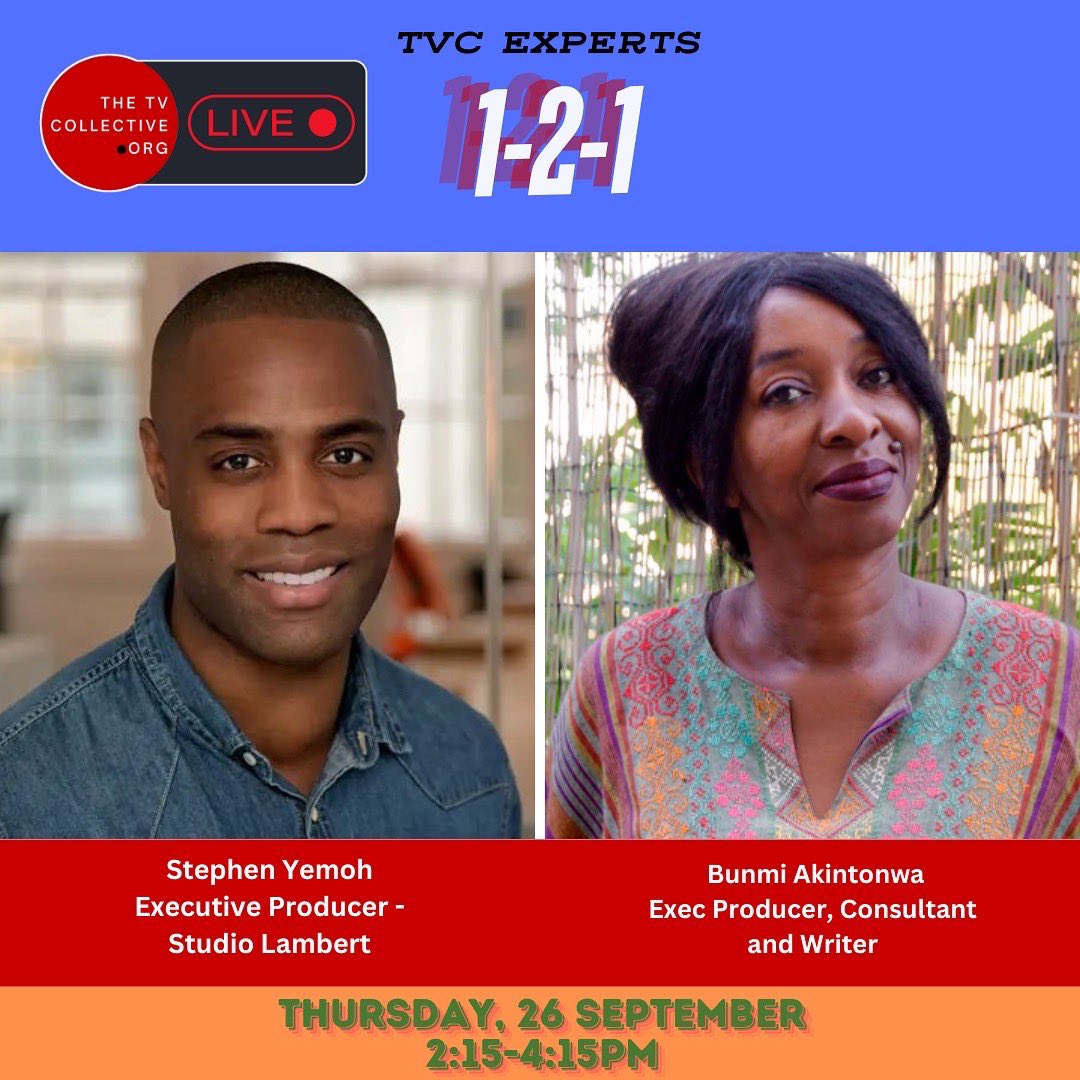 TheTVCollective's tweet photo. Here’s our next sessions today:
5 minute connections 
Co-Pro Do’s and Don’ts with Mint &amp; Co and Sarah Leach
1-2-1 Experts
Spotlight- the making of Bel-Air with Morgan Cooper, Talitha Watkins &amp; @JimmyAkingbola 

Visit https://t.co/jgPBNlZCQf to register!

#tvfestival #tvevent https://t.co/HT5Zoighh3
